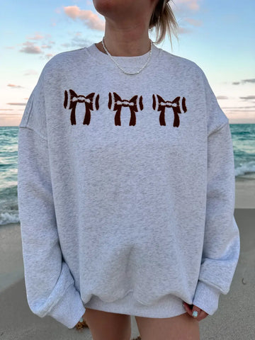 Embroidered Football Bows Sweatshirt for Game Day Style