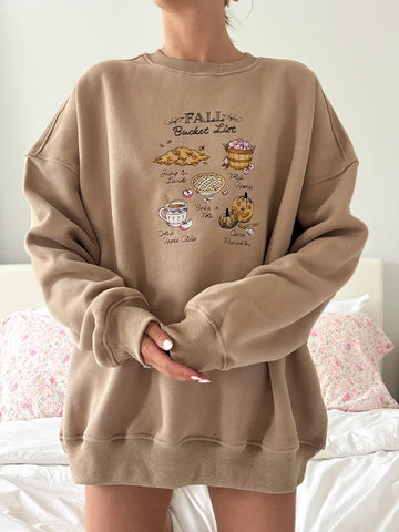 Cozy Fall Bucket List Embroidered Sweatshirt for Autumn Adventures