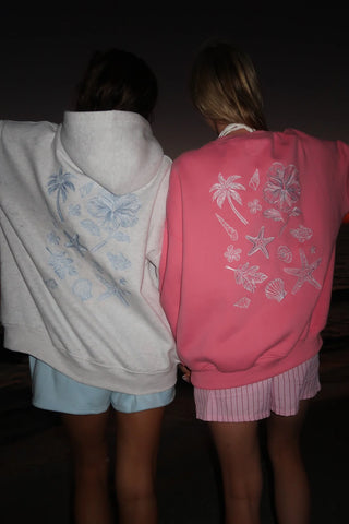 Tropical Embroidered Sweatshirt in Blooming Hibiscus Pink