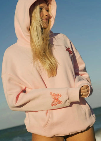 Embroidered Butterfly Hoodie in Soft Pink for Hopeful Everyday Style