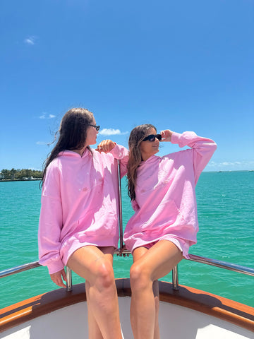 Oversized Pink Beaded Hoodie for Effortless Beachside Style