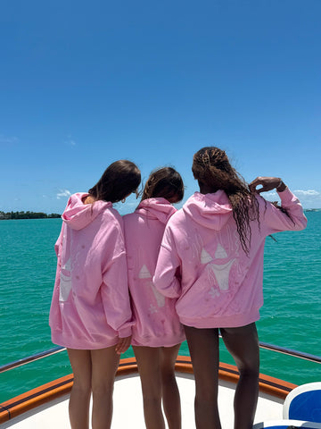 Oversized Pink Beaded Hoodie for Effortless Beachside Style