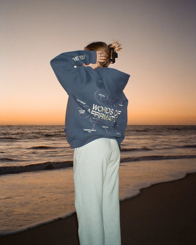 Oversized Blue Hoodie with Inspirational Words of Affirmation for Cozy Everyday Style