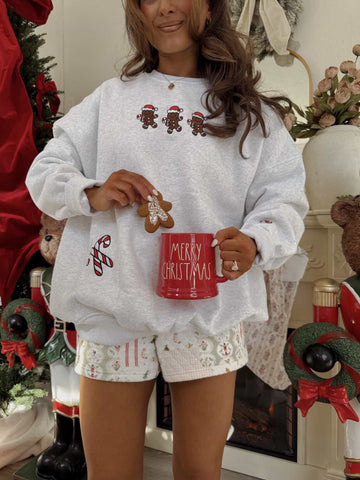 Pearl Grey Gingerbread Recipe Embroidered Christmas Sweatshirt for Cozy Holiday Style