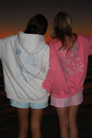Tropical Embroidered Sweatshirt in Blooming Hibiscus Pink