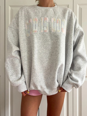 Pastel Embroidered Quilted Sweatshirt with Inspirational Message