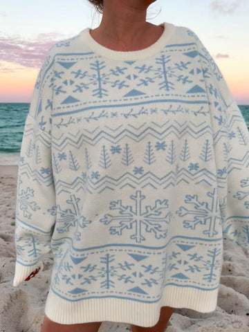 Cozy Oversized Christmas Sweater with Snowflake Design for Festive Style