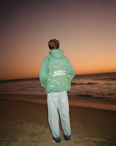 Green Words of Affirmation Oversized Hoodie for Cozy Everyday Style