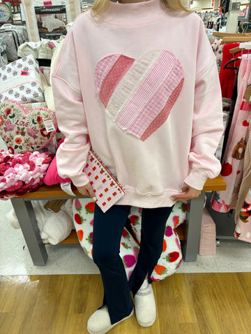 Soft Pink Heart Mockneck Sweatshirt for Cozy Everyday Outfits