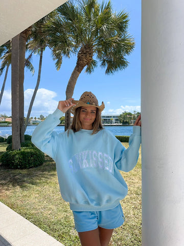 Varsity Embroidered Sweatshirt in Icy Blue for Effortless Street Style