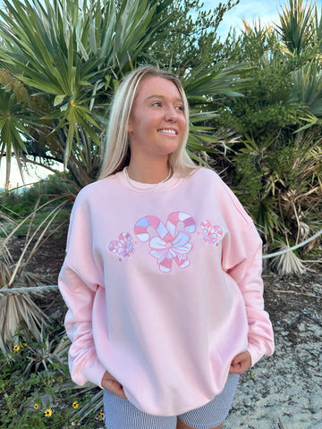 Cozy Light Pink Sweatshirt with Candy Cane Wonderland Print