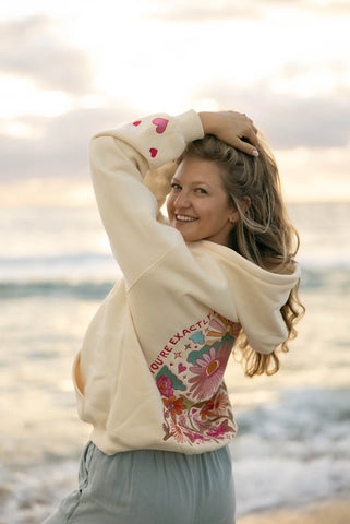 Floral Embroidered Ivory Hoodie for Cozy Everyday Inspiration