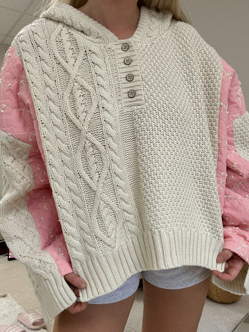 Cozy Quilted Hoodie Sweater in Soft Pink for Effortless Everyday Style