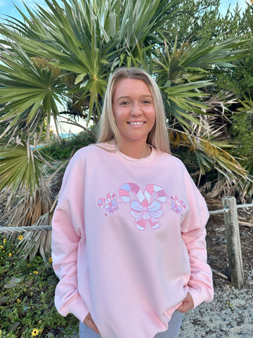 Cozy Light Pink Sweatshirt with Candy Cane Wonderland Print