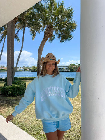 Varsity Embroidered Sweatshirt in Icy Blue for Effortless Street Style