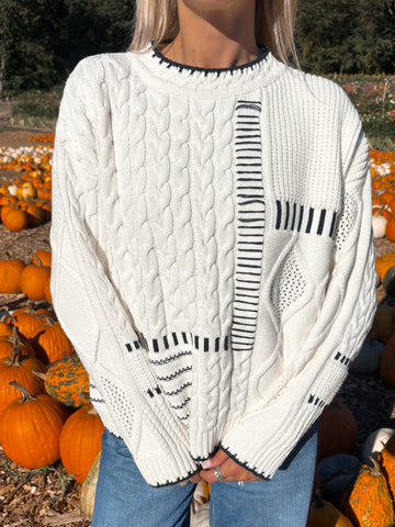 Dark Navy Patchwork Knit Sweater | Cozy Girly Jumper for Everyday Comfort