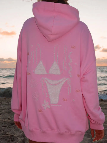 Oversized Pink Beaded Hoodie for Effortless Beachside Style