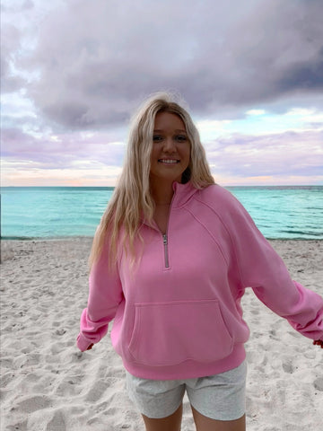 Sweet Pea Pink Quarter Zip Hoodie for Pilates & Everyday Style
