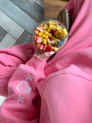 Tropical Embroidery Hoodie in Vibrant Hibiscus Pink for Boho Summer Style