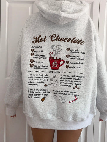 Cozy Hot Chocolate Christmas Embroidery Hoodie for Festive Comfort
