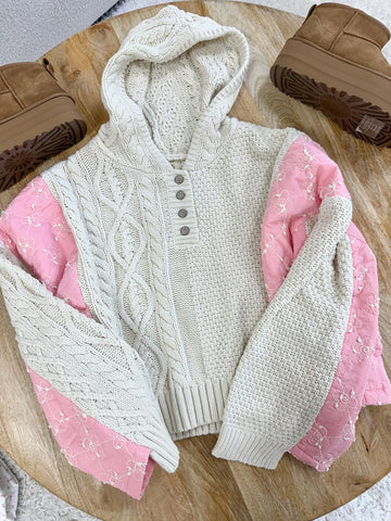 Cozy Quilted Hoodie Sweater in Soft Pink for Effortless Everyday Style