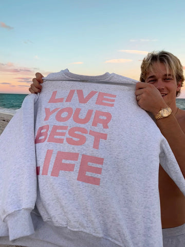 Live Your Best Life Embroidered Sweatshirt in Soft Pearl Grey