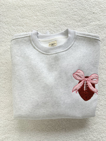 Game Day Embroidered Sweatshirt with Pearl Grey Pink Bow