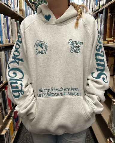 Book Club Cozy Oversized Hoodie in Heather Gray & Blue for Relaxed Reading Vibes