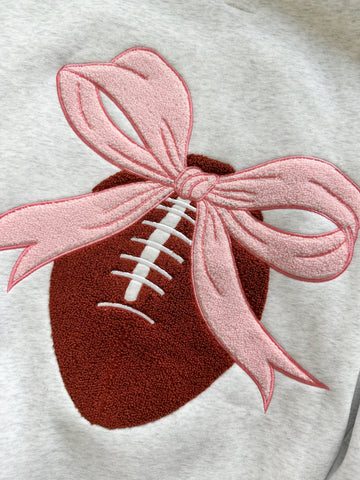 Game Day Embroidered Sweatshirt with Pearl Grey Pink Bow