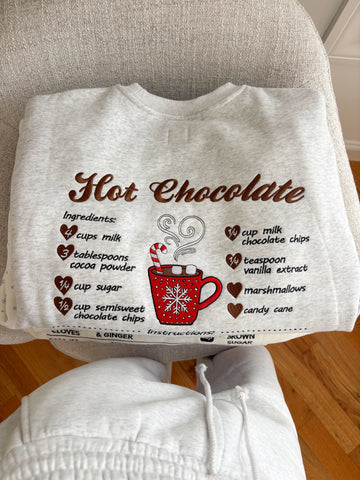 Festive Hot Chocolate Embroidered Sweatshirt for Cozy Christmas Moments