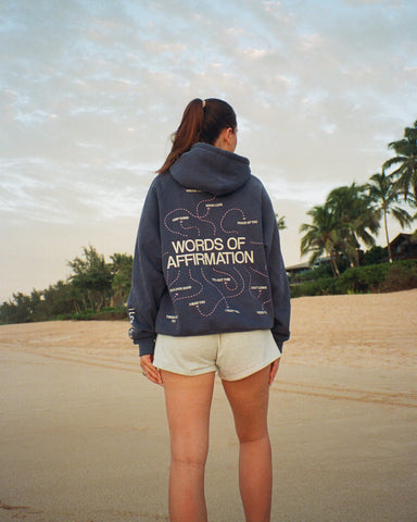Oversized Blue Hoodie with Inspirational Words of Affirmation for Cozy Everyday Style