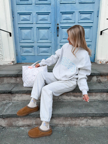 Pearl Grey Embroidered Floral Sweatshirt for Effortless Everyday Style