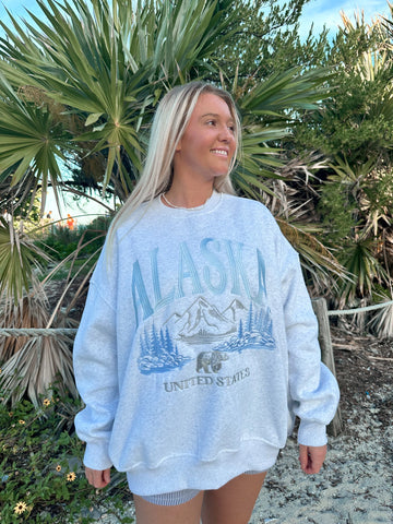 Pearl Grey Sweatshirt with Intricate Alaska Embroidery for Cozy Everyday Style