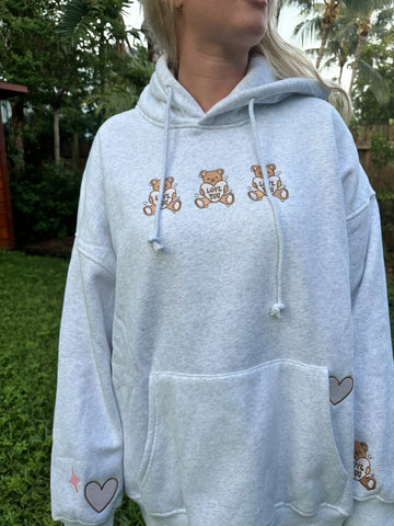 Cozy Embroidered Teddy Bear Hoodie for Valentine's Day Gifting