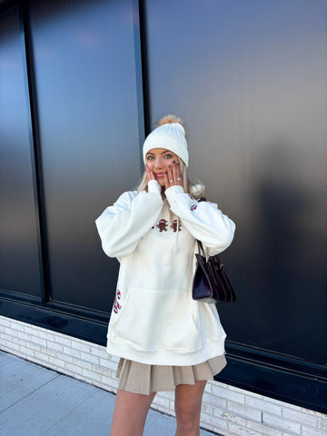 Cozy Ivory Hoodie with Gingerbread Recipe Embroidery for Christmas