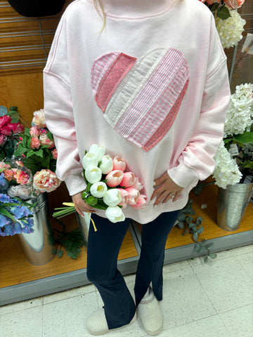Soft Pink Heart Mockneck Sweatshirt for Cozy Everyday Outfits