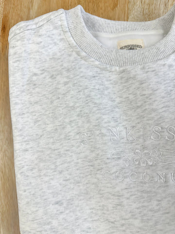 Pearl Grey Sweatshirt with White Coconut Embroidery for Effortless Everyday Style