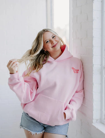 Pink Embroidered Hoodie with Palm Design for Effortless Beach Vibes