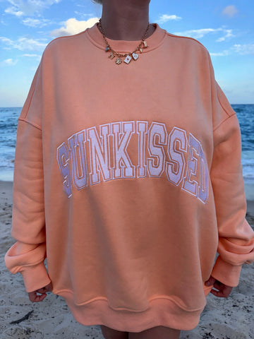 Varsity Embroidered Sweatshirt in Sherbet Orange for Effortless Street Style
