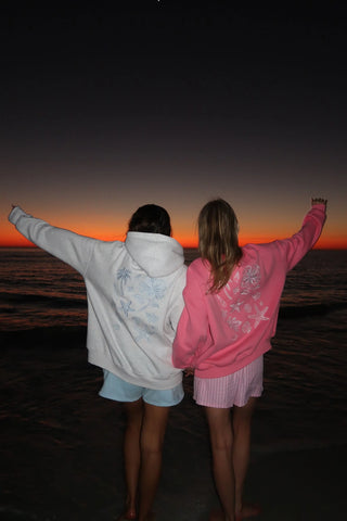 Cozy Pearl Grey Hoodie with Tropical Embroidery for Everyday Relaxed Style