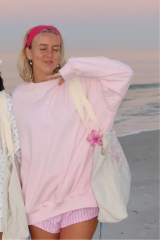 Soft Pink Embroidered Sweatshirt with Dreamy Floral Detail