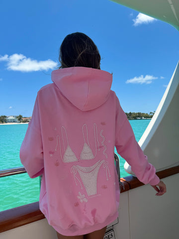 Oversized Pink Beaded Hoodie for Effortless Beachside Style