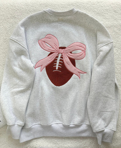 Game Day Embroidered Sweatshirt with Pearl Grey Pink Bow