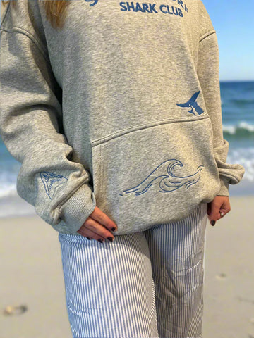 Embroidered Shark Hoodie for Ocean Conservation and Cozy Street Style