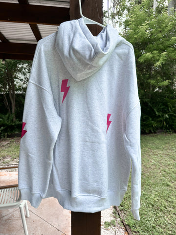 Pearl Grey Embroidered Lightning Bolt Hoodie for Effortless Street Style