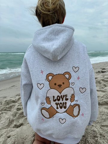 Cozy Embroidered Teddy Bear Hoodie for Valentine's Day Gifting