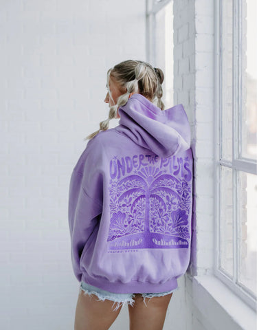 Embroidered Beach Paradise Hoodie in Soft Purple for Cozy Days