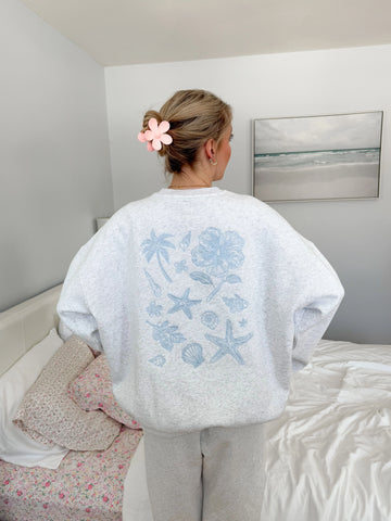 Effortless Pearl Grey Sweatshirt with Tropical Embroidery