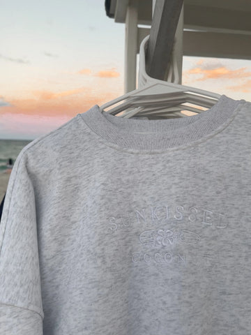 Pearl Grey Sweatshirt with White Coconut Embroidery for Effortless Everyday Style