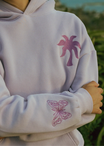 Lilac Butterfly Embroidered Hoodie with Inspirational Quote